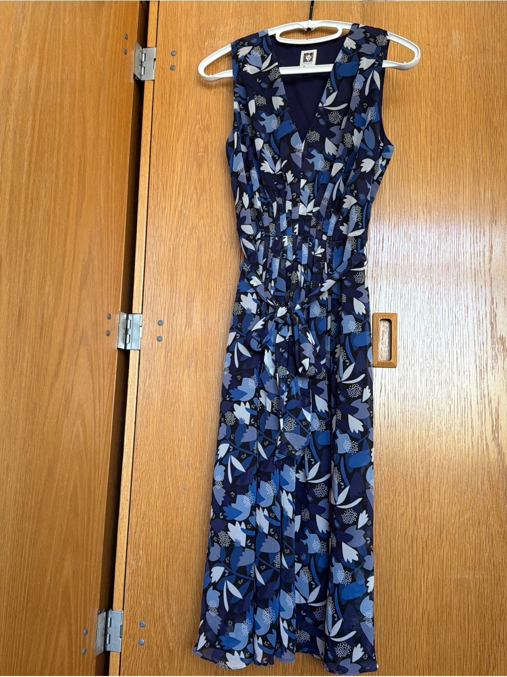 Anne Klein Navy and Blue Floral Print Midi Dress